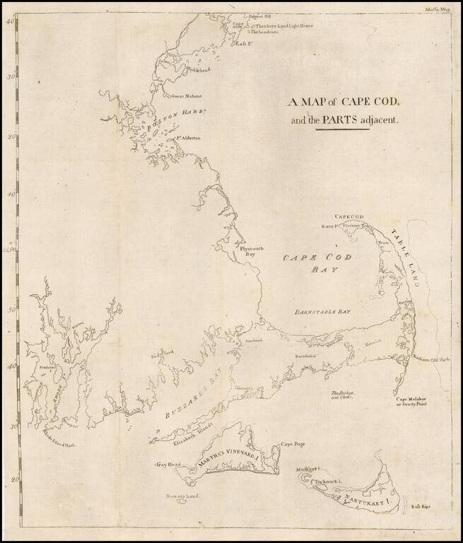 A Map of Cape Cod and the Parts adjacent. (Martha's Vineyard and Nantucket Island)