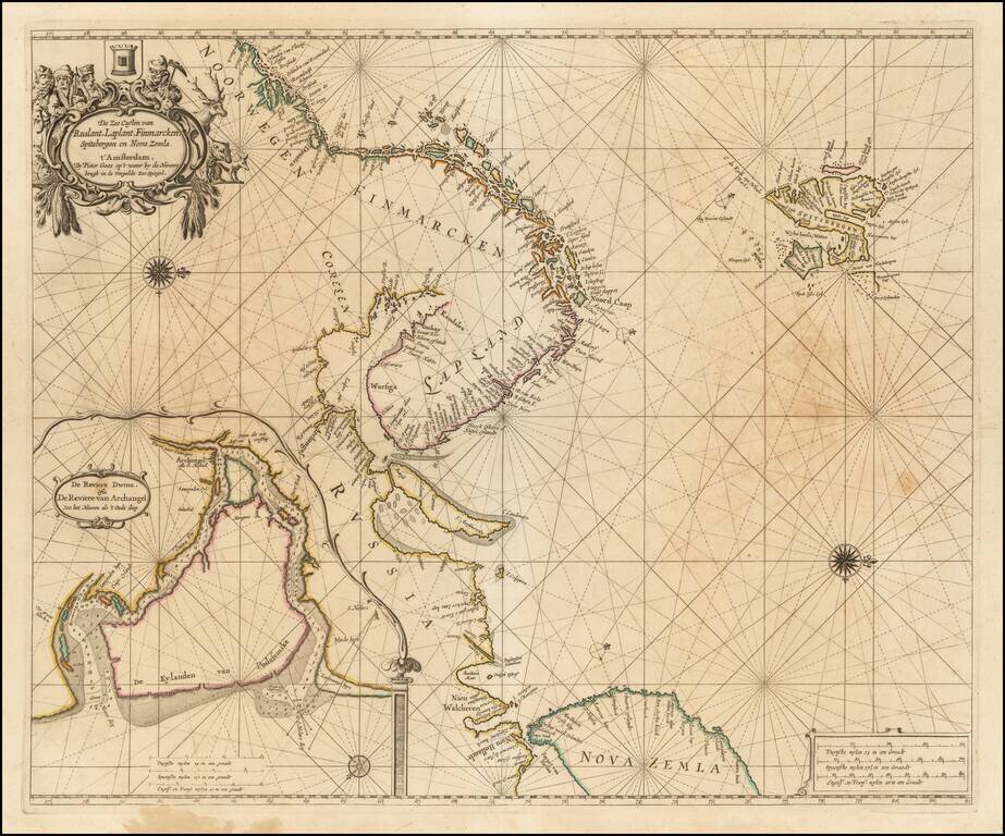 De Zee Custen van Ruslant, Laplant, Finmarcken, Spitsbergen en Nova Zemla [Heightened in Gold]