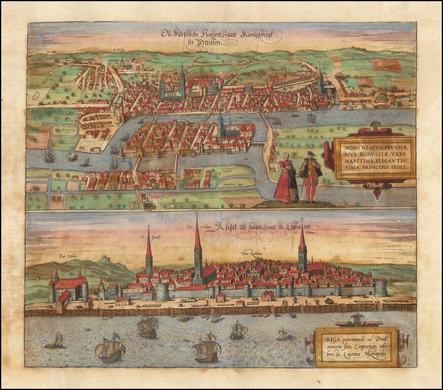 (Kaliningrad and Riga)  Mons Regius; Prussiae, Sive Borussiae, Urbs Maritima, Elegantissima Princips Sedes (and) Riga, Percommode ad Duna Amnem Sita, Emporium Celebre, et Livoniae Metropolis