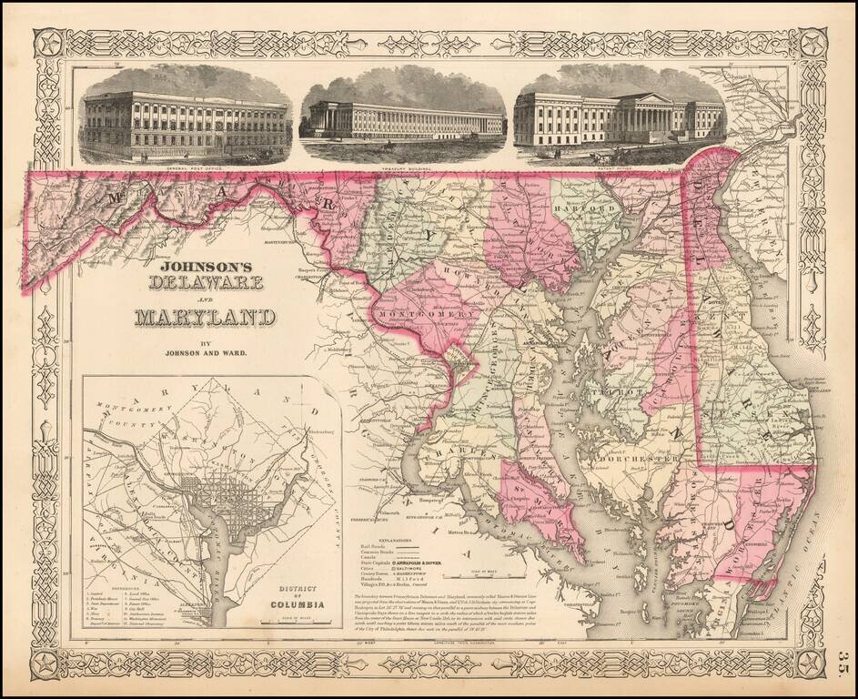 Johnson's Delaware and Maryland [Inset map of Washington DC]