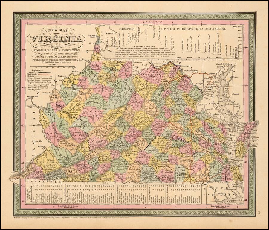 A New Map of Virginia with its Canals, Roads & Distances from place to place , along the Stage and Steam Boat Routes . . .