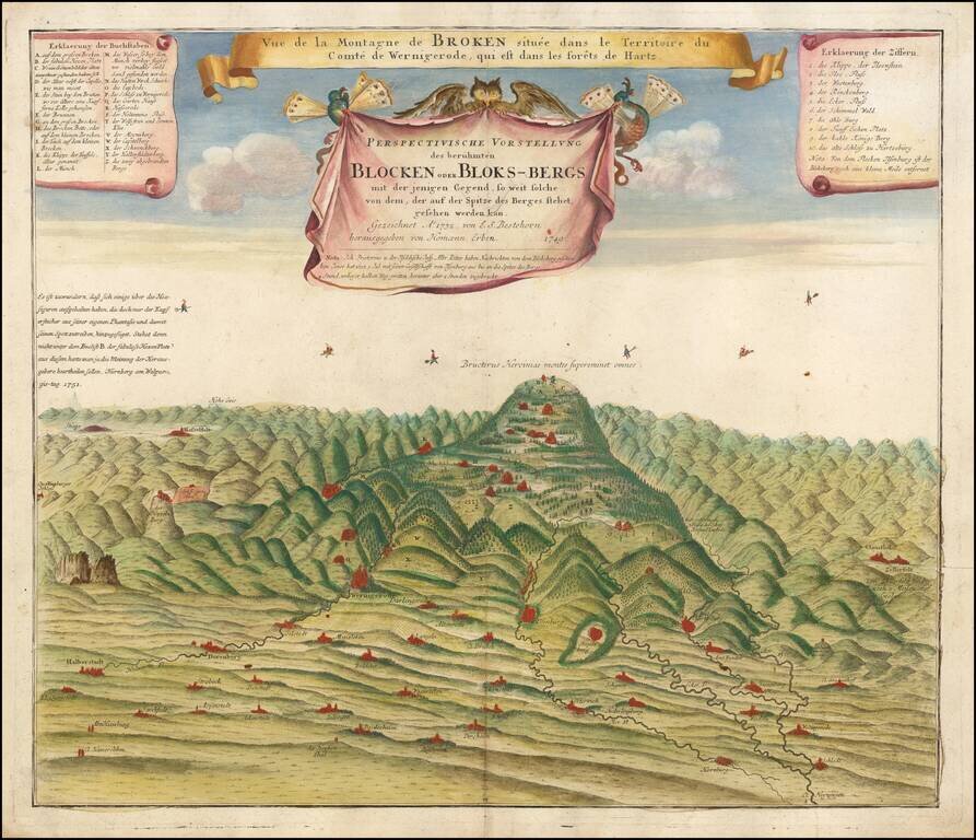 Perspectivische Vorstellung des Beruhmten Blocken oder Bloks-bergs mid der jenigen Gegen, so weit solche von dem, der auf der Spitze des Berges stehet, gesehen werden kan.  Gezeichnet Ao. 1732 . . . 1749