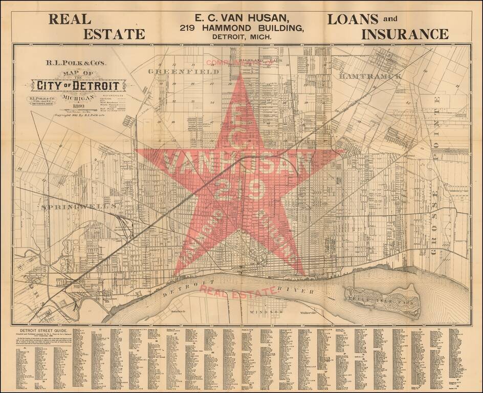 R. L. Polk & Co.'s Map of The City of Detroit Michigan 1893