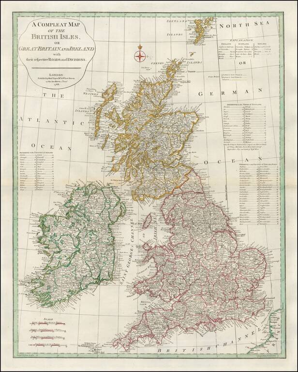 A Compleat Map of the British Isles, or Great Britain And Ireland; with their respective Roads and Divisions . . . 1788