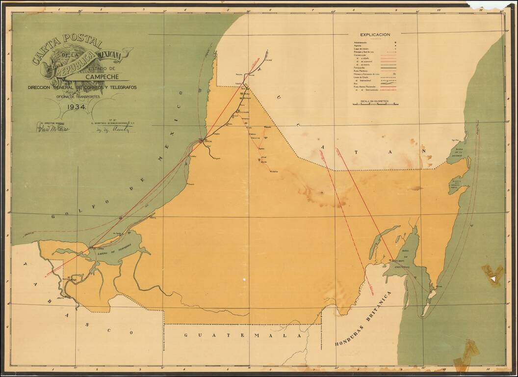 Carta Postal de la Republica Mexicana Estado de Campeche . . . 1934