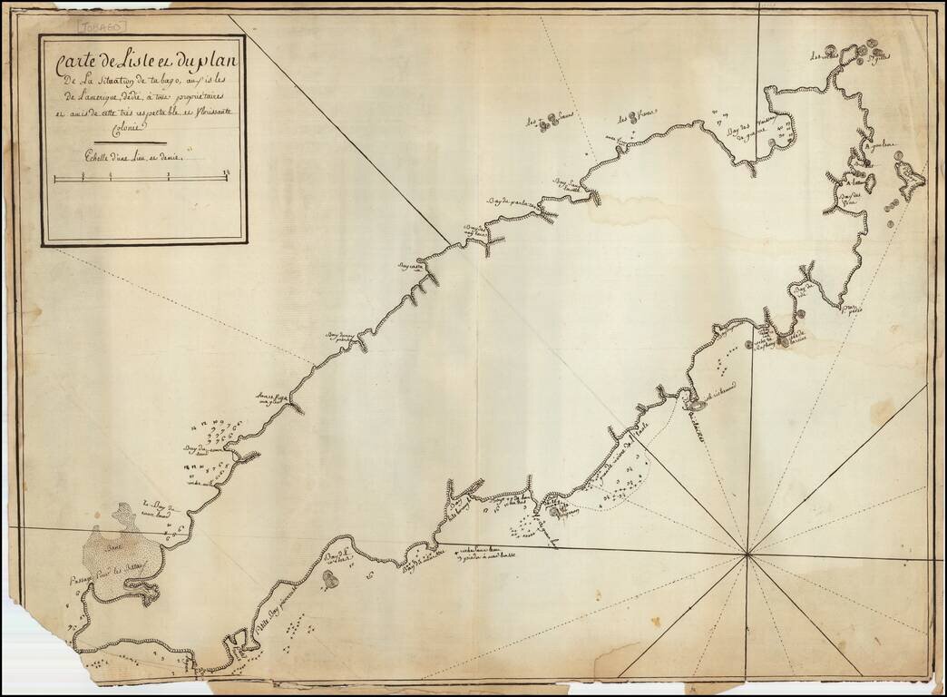 Carte de L'isle et du plan de la Situation de Tabago, aux isles de L'Amerique, dedie a tous proprietaires et amis de cette tres respectable et florissant Colonie