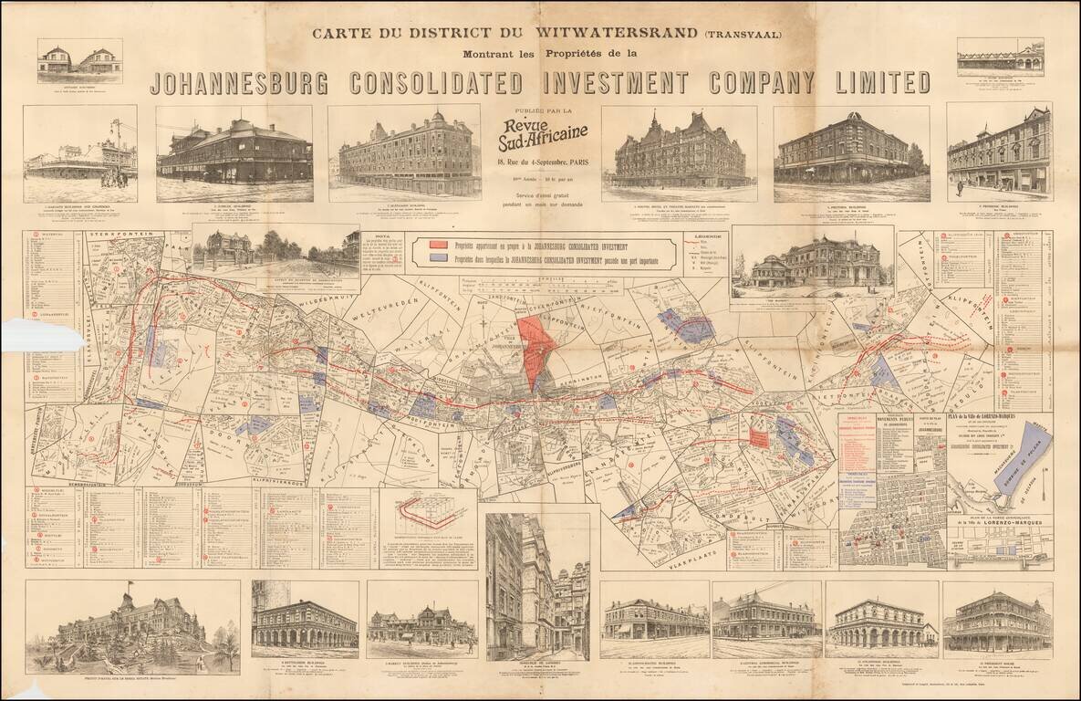 Carte Du District Du Witwatersrand (Transvaal) Montrant les Proprietes de la Johannesburge Consolidated Investment Company Limited  Publiee Par La Revue Sud-Aricaine . . .