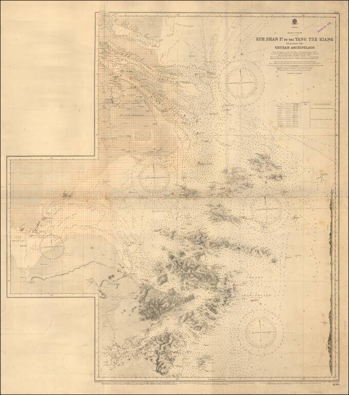 (Shanghai -- Redlined for Surveying)  Kue Shan Is. to the Yang Tse Kiang Including Chusan Archipelago From Surveys by Commr. W.U. Moore R.N., H.M.S. Rambler 1887 and Commanders W.U. Moore and L.S. Dawson R.N., H.M.S. Rambler, 1888-90, and Captain W.U. Moo