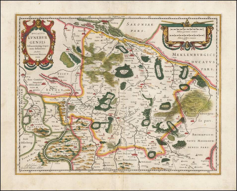 Ducatus Luneburgensis Adiacentiumqu regionum delineatio Auctore Iohanne Mellingero