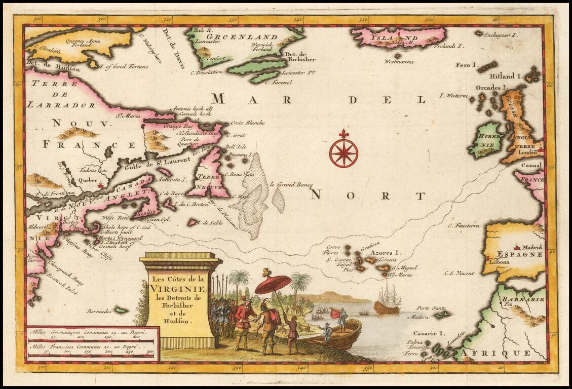 Les Cotes de la Virginie, les Detroits de Forbisher et de Hudson  (Shows discovery of Cape Cod and Martha's Vineyard)