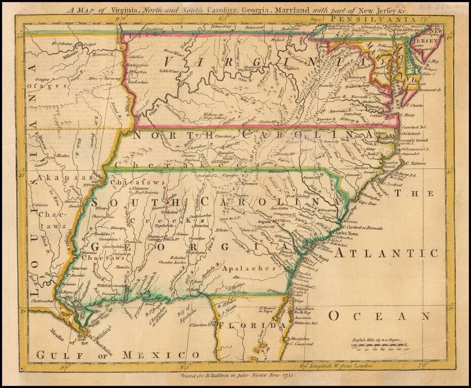 A Map of Virginia, North and South Carolina, Georgia, Maryland with part of New Jersey, &c.