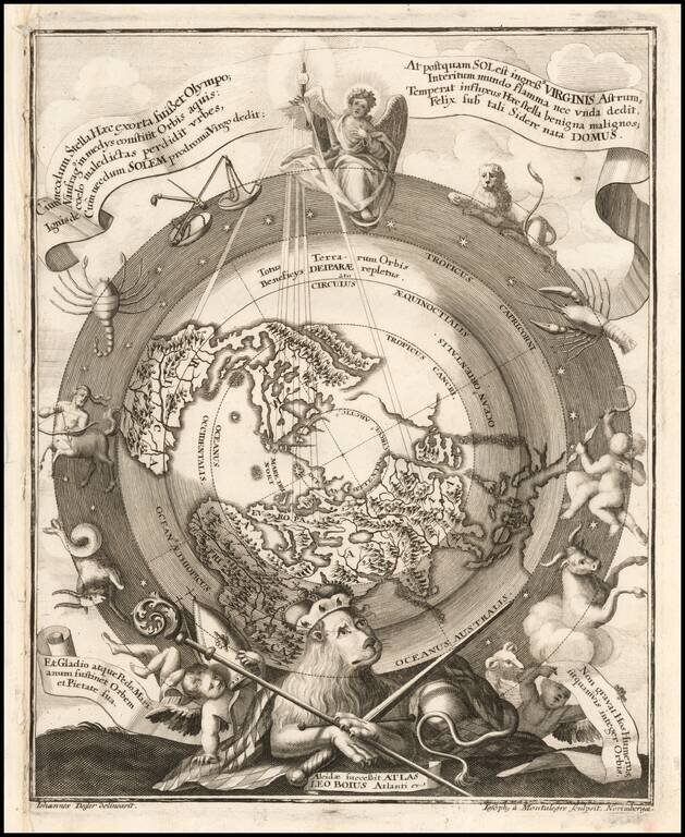 Cumnecdum Stella Haec extorts suiset Olympo… [Northern Celestial and Terrestrial Hemispheres]