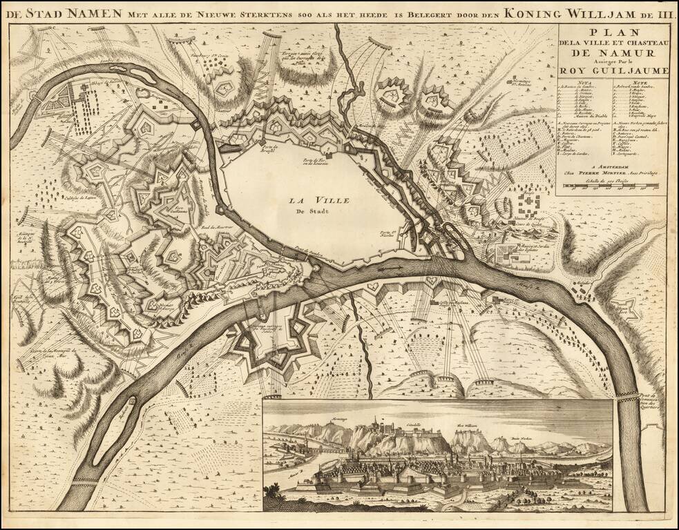 [Siege of Namur]  De Stad Namen Met alle de Nieuwe Sterkeens 800 als het is Belegerg Door den Koning Willjam de III  |  Plan de la Ville et Chasteau de Namur Assiegee Par Roy Guiljaume