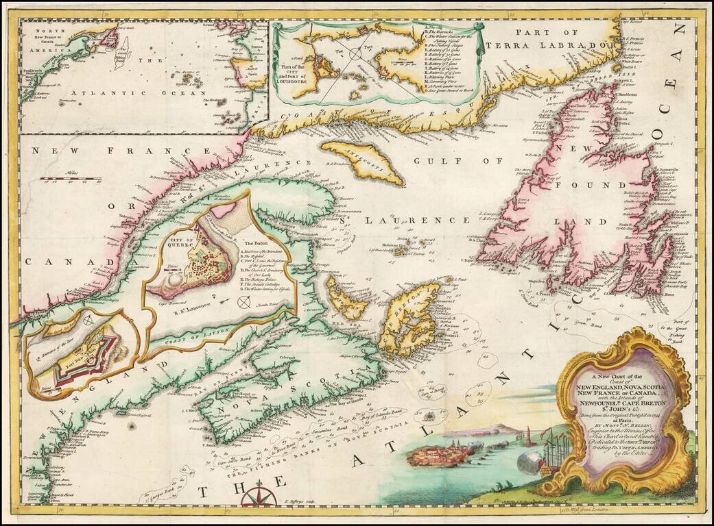 A New Chart of the Coast of New England, Nova Scotia, New France or Canada with the Islands of Newfoundland. Cape Breton St. John &c. . . .
