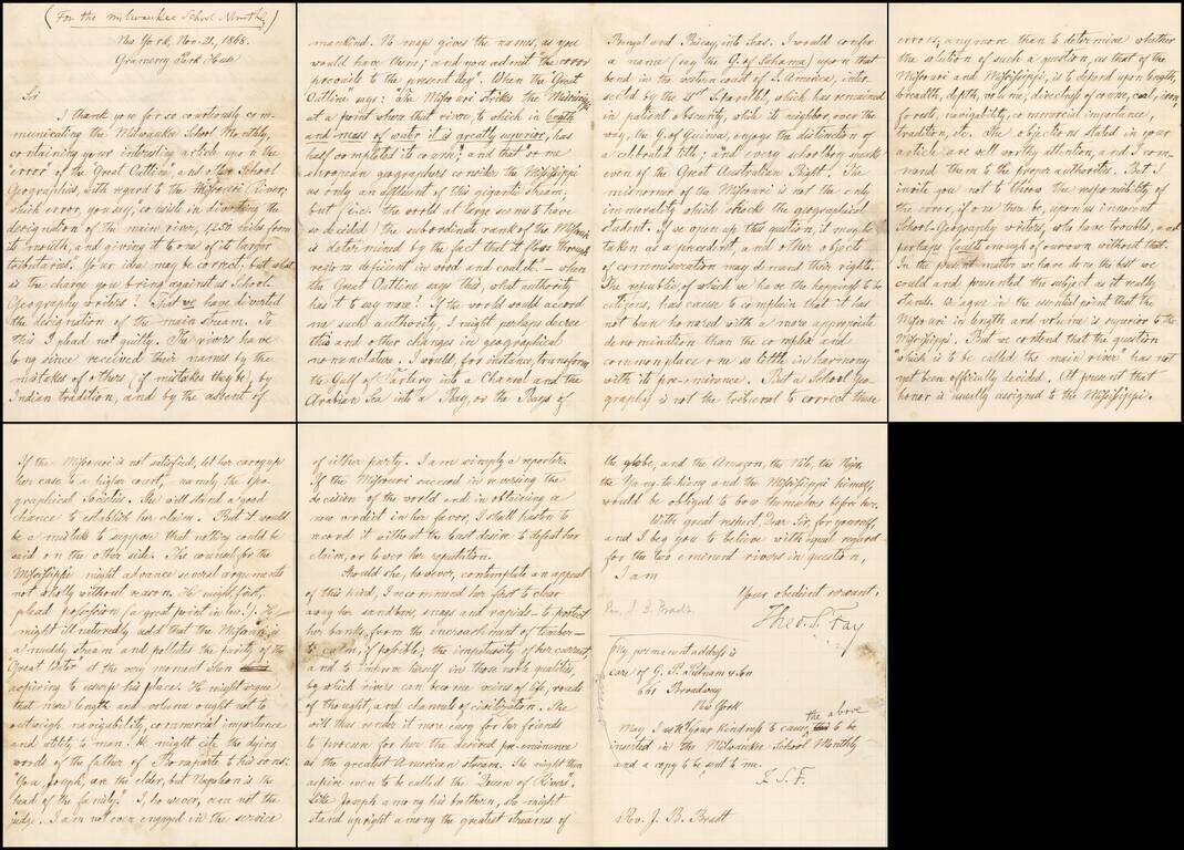 [The Mississippi-Missouri:  A Geographical Blunder  -- An Illustrated Argument For Renaming The Lower Mississippi River Put Forth By A Prominent American Educator To The Author of a Best Selling American School Geography]