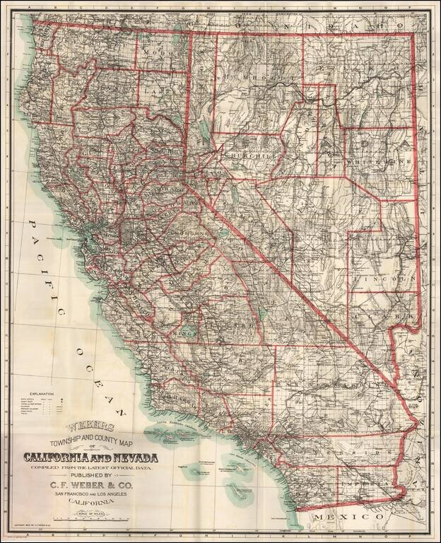 Webers Township and County Map of California and Nevada Compiled From The Latest Official Data . . . 1910