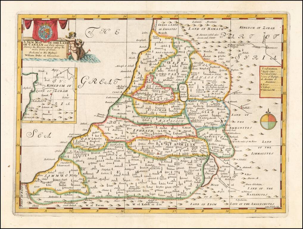 A New Map of the Land of Canaan and Parts adjoining Shewing the Divisions thereof among the twelve Tribes of Israel. Dedicated to His Highness William Duke of Glocester.