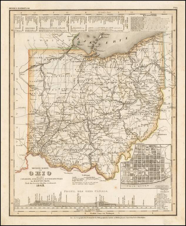 Neueste Karte von Ohio mit seinen Canaelen, Strassen & Entfernungen der Hauptpunkte. Nach den bessten Quellen verbessert. 1845