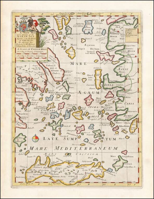 A New Map of the Islands of the Aegaean Sea, Together with the Island of Crete And the Adjoyning Isles.  Dedicated to his Highess William Duke of Glocester