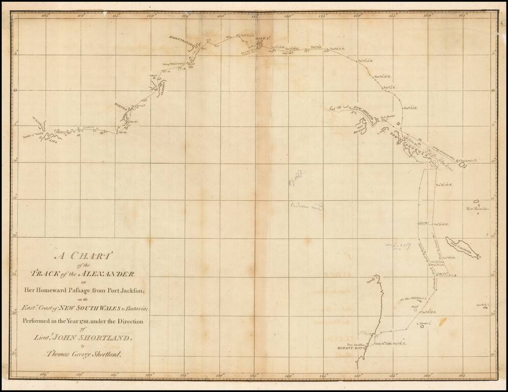 A Chart of the Track of the Alexander on Her Homeward Passage from Port Jackson, on the East Coast of New South Wales to Batavia; Performed in the Year 1788, under the Direction of Lieut. John Shortland, by Thomas George Shortland