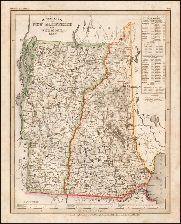 Neueste Karte von New Hampshire und Vermont 1846