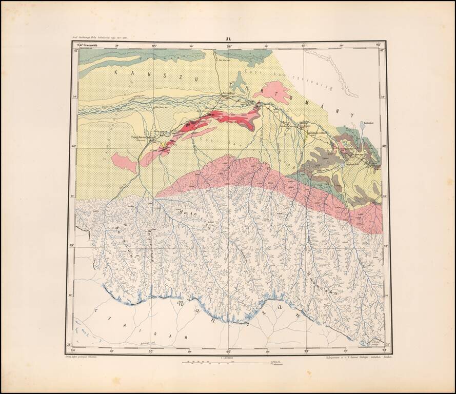 Atlasz Grof Szechenyi Bela Kelet-Azsiai Utjahoz 1877-1880.  Kreitner Gusztav cs. k. fohadnagynak, az exeditio tagjanak eredeti folvetele Foldrajzi Resz. 17 lap.  Loczy Lajosnak az exeditio tagjanak, geologiai terkepe.  15 lap.