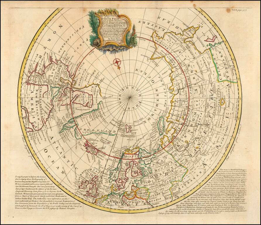 A Correct Draught of the North Pole and all the Countries hitherto Discovered . . . Exhibiting the most remarkable Tracts of our English Navigators &c. in their several attempts to find out the North East and North West Passages . . .