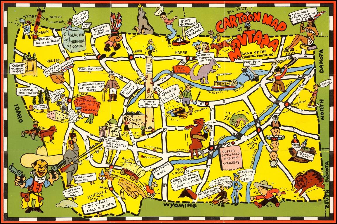 Bill Skacel's Cartoon Map of Montana  Land of the Shining Mountains