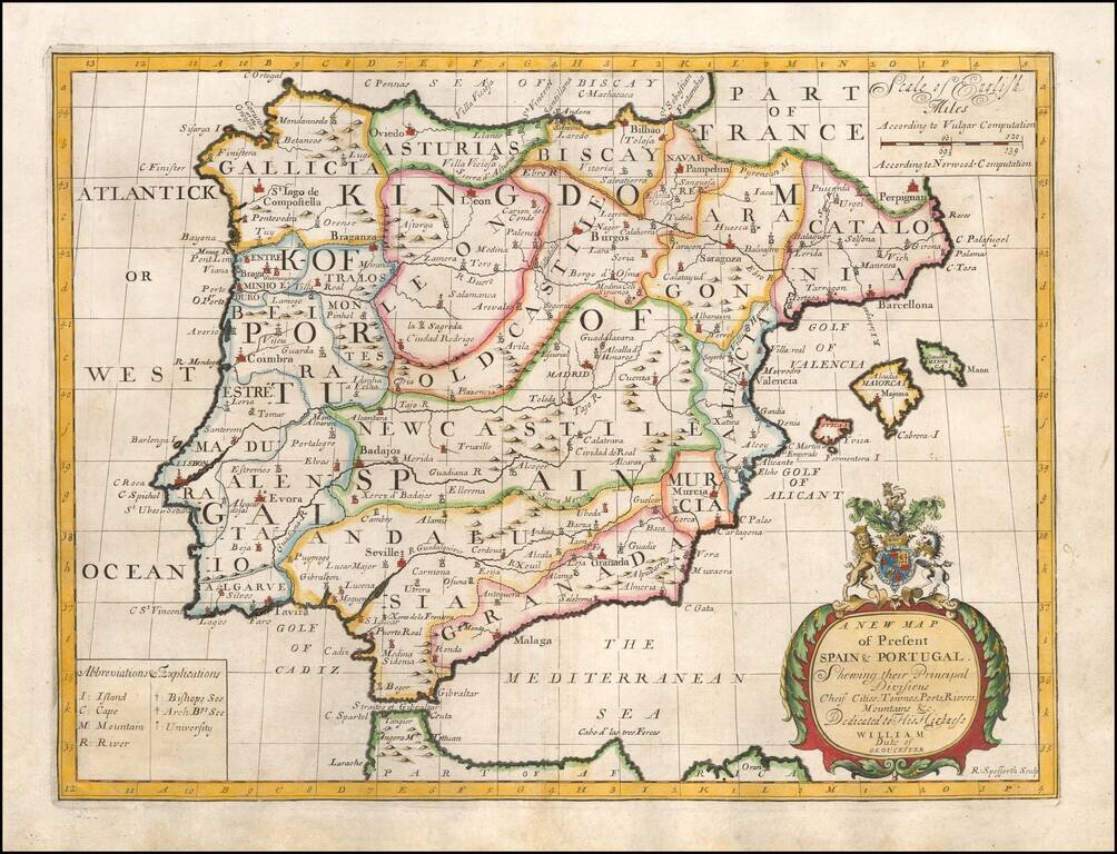 A New Map of Present Spain & Portugal Shewing their Principal Divisions Chief Cities, Townes, Ports, Rivers, Mountains &c.