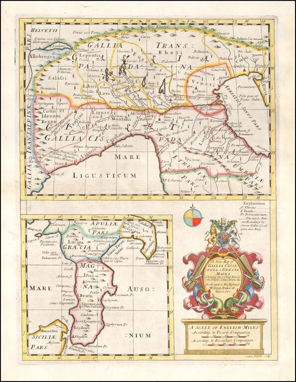 A New Map of Gallia Cisalpina & Graecia Magna. Shewing their Chief Divisions, People, Cities, Towns &c. Dedicated to his Highness William Duke of Glocester