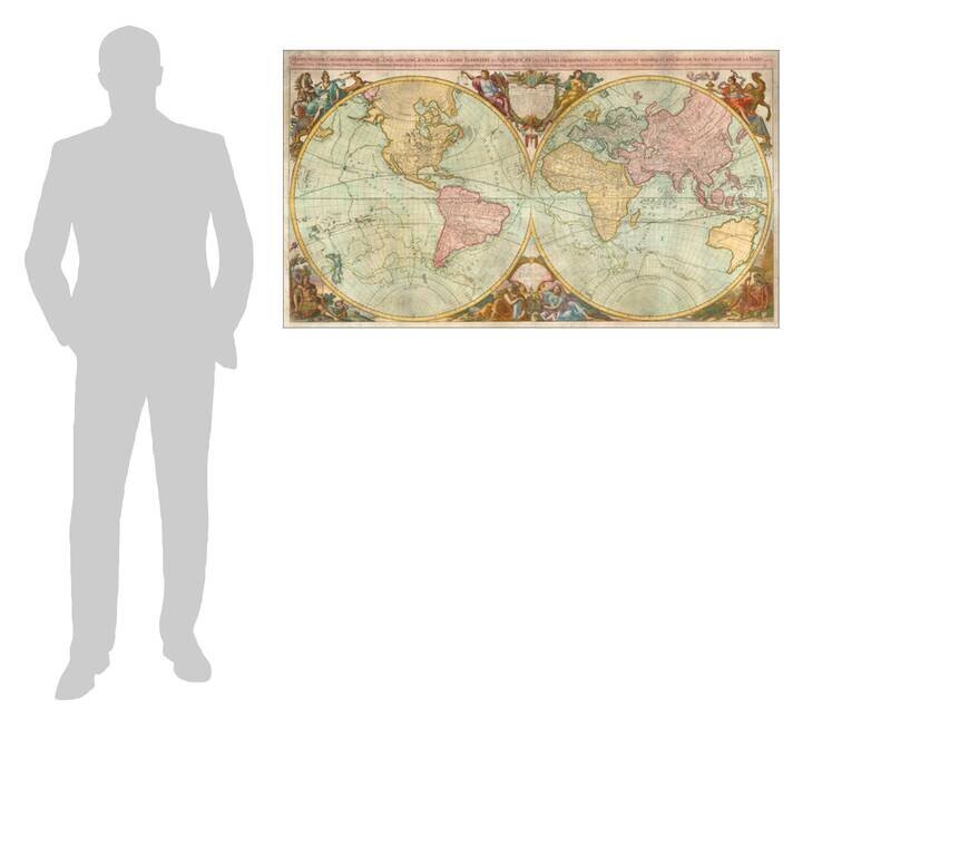 Mappe-Monde Geo-Hydrographique ou Description Generale du Globe Terrestre et Aquatique, en Deux Plans Hemispheres, ou Sont Exactement Remarques en General Toutes les Parties De La Terre; scavoir  l'Europe, l'Asie, l'Afique, l'Amerique Septentrionale, et l