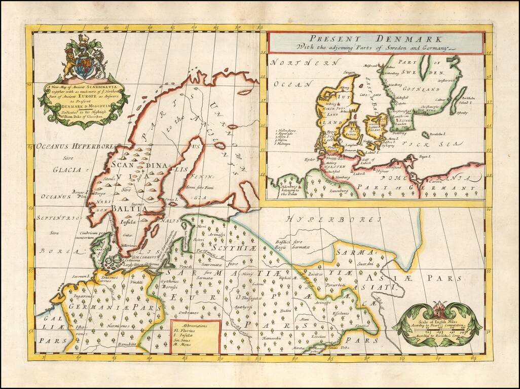A New Map of Ancient Scandinavia together with as much more of ye Nortern Part of Ancient Europe as Answers to Present