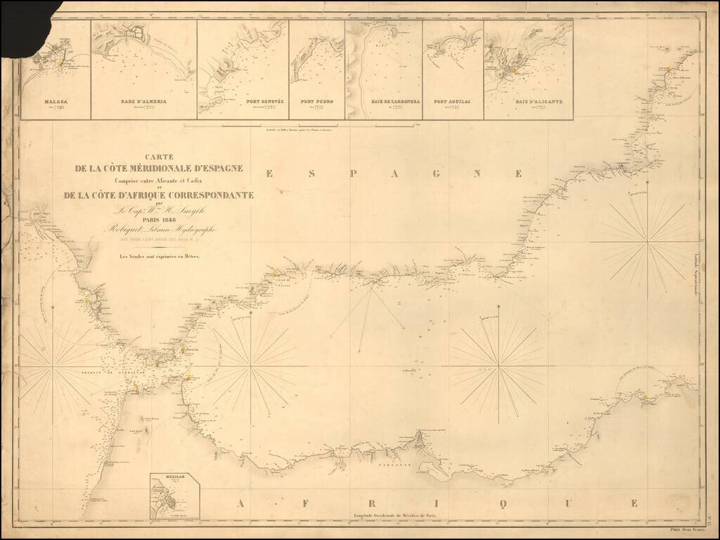 Carte de La Cote Meridionale D'Espagne Comprise entre Alicante et Cadix de la Cote D'Afrique Correspondante par Le Cap. Wm. H. Smyth . . . 1848 . . .