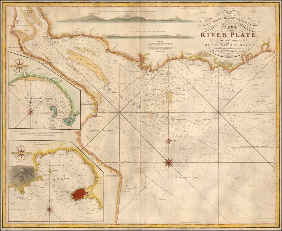 Don Juan de Langara's Survey of the River Plate, Made By Order of the King of Spain, with Additions and Improvements, By J.W. Norie, Hydrographer.  1824
