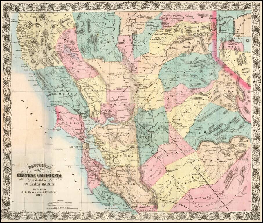 Bancroft's New Map of Central California Compiled by Wm. Henry Knight . . . 1871  (Includes Virginia City & Comstock Mining Regions)