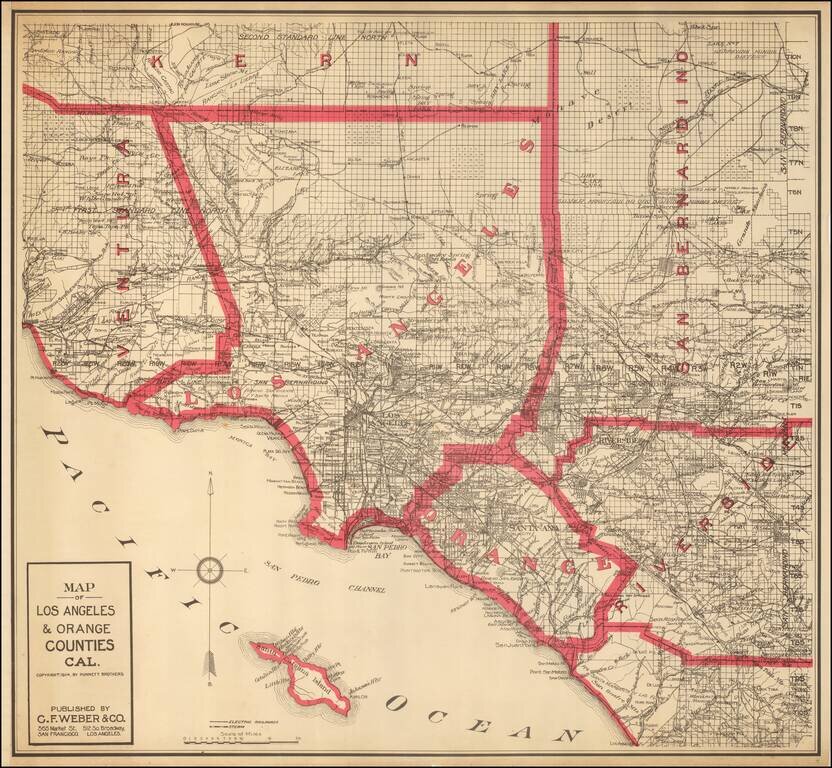 Map of Los Angeles & Orange Counties Cal.  . . 1914