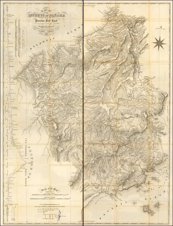 Map of the Isthmus of Panama representing the line of the Panama Rail Road As constructed under the Direction of George M. Totten Chief Engineer &c.  Reduced and compiled from the Original Surveys by Thos. Harrison Crown Surveyor Jamaica.