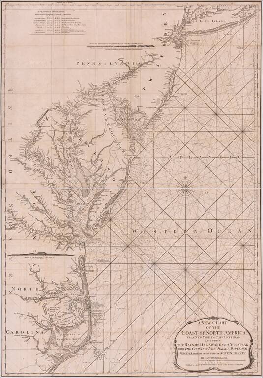 A New Chart of the Coast of North America From New York to Cape Hatteras Including the Bays of Delaware and Chesapeak, with The Coasts of New Jersey, Maryland, Virginia and Part of the Coast of North Carolina.   By Captain N. Holland.  An Improved Edition