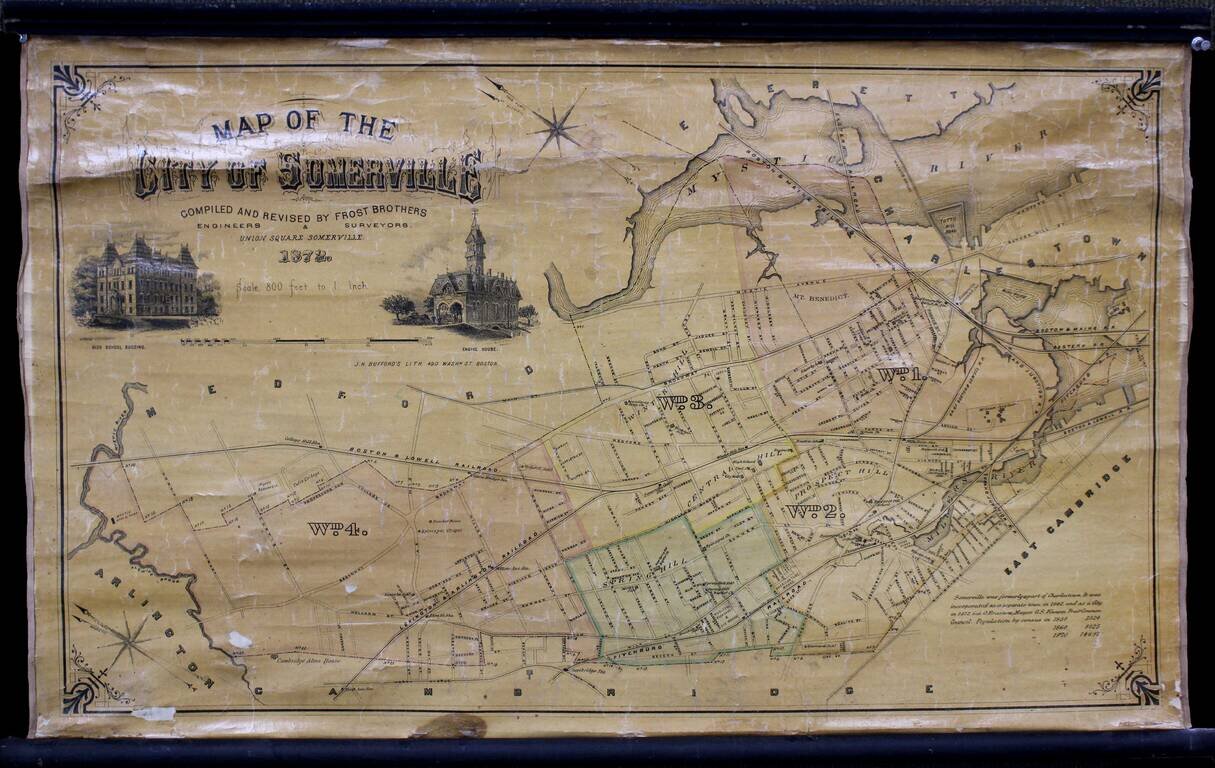Map of the City of Somerville Compiled and Revised by Frost Brothers Engineers & Surveyors, Union Square Somerville 1872.