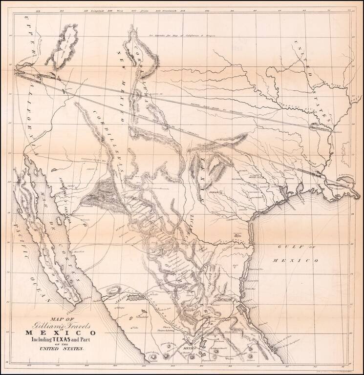 Map of Gilliam's Travels in Mexico Including Texas and Part of the United States