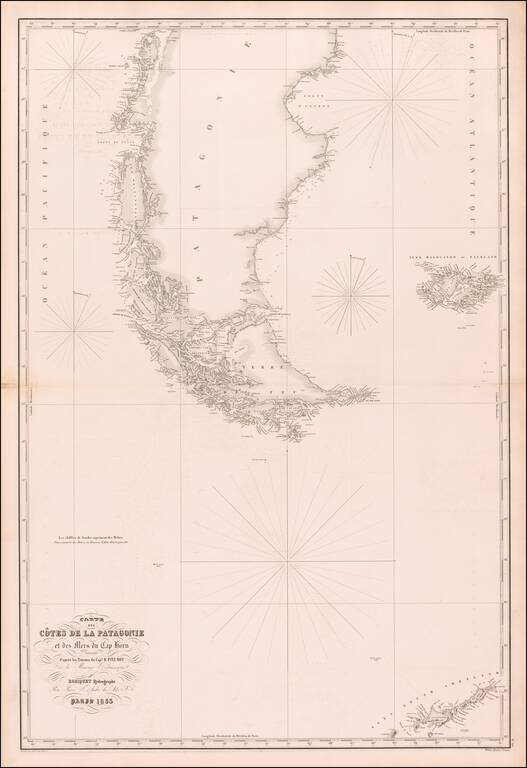 Carte des Cotes de la Patagonie et des Mers du Cap Horn Dressee d'apres de Travaux du Cap.e R. Fitz Roy de la Marine Britannique . . . 1853