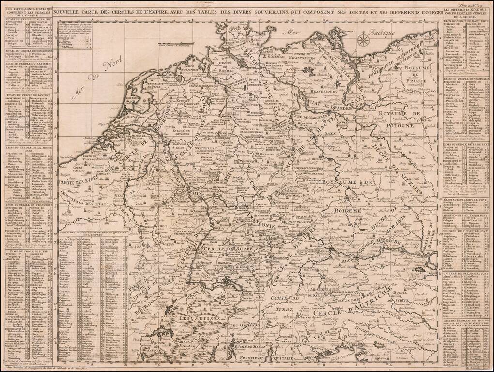 Nouvelle Carte des Cercles de l' Empire avec des Tables des Divers Souverains, Qui Composent ses Dietes et ses Differents Coleges