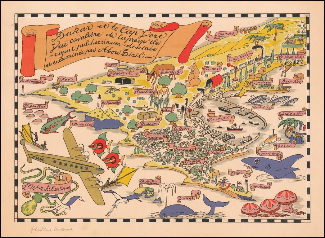 [Cote d'Ivore]  Dakar et le Cap Vert Vue cavaliere de la presqu'ilse caput pulcherrimum - dessinee et elumminee par Abou Siril