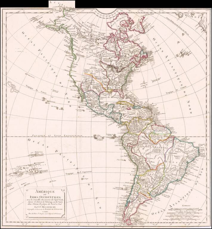 Amerique ou Indes Occidentales avec les Nouvelles Decouvertes du Capite. Cook, depusi le Detroit de Behrings ou du Nord, dans l'Ocean Pacifique du Nord et Sud . . .