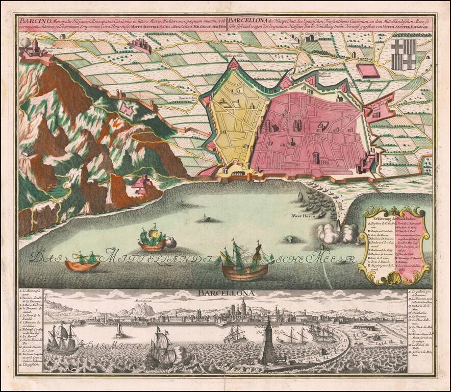 [Barcelona] Barcino Metropolis Hispanici Principatus Cataloniae in littore Maris Mediterranei, perquam munita, et ab portus como ditatem celeberrimum Emporium cura Impensis . . .