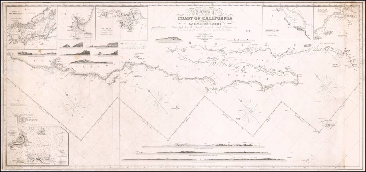 Chart of the Coast of California from San Blas to San Francisco Drawn chiefly from the Spanish Surveys, the Charts of Vancouver &c. the whole much improved by recent observations made by English and French Naval Officers . . . 1854  [Additions to 1862]