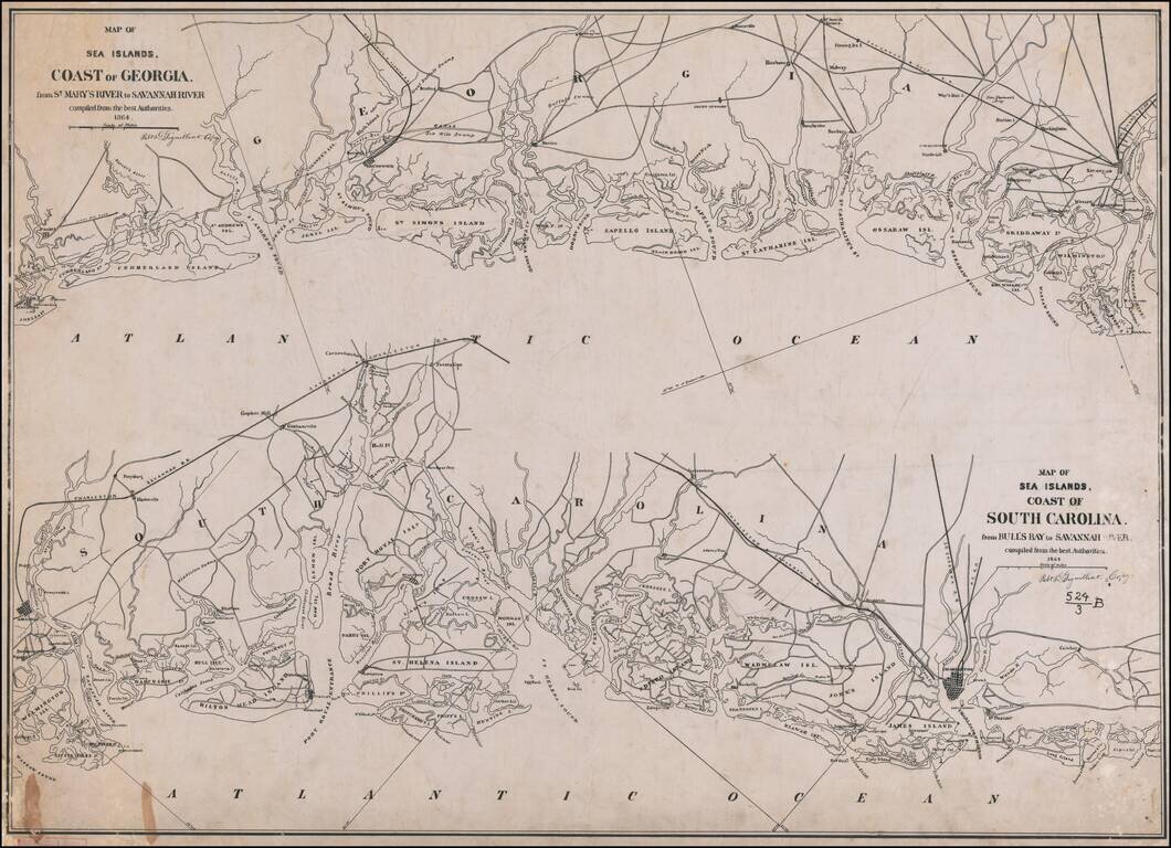 [Defending The Southern Coast During the Spanish American War]  Map of Sea Islands.  Coast of Georgia.  from St. Mary's River to Savannah River compiled from the best Authorities 1864 /  Map of Sea Islands.  Coast of Georgia.  from St. Mary's River to Sav