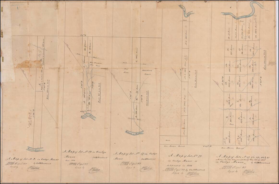 [Mohawk River, New York] (Two manuscript maps of Cosbys Manor, Mohawk River, with other documents related to the same.)