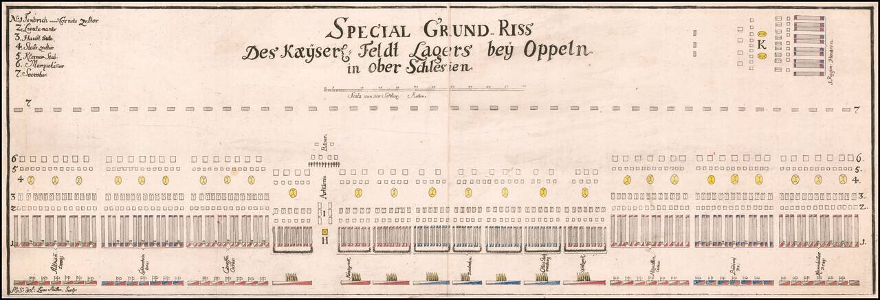 [Hand Drawn Prussian Military Encampment at Opole, Poland] Special Grund-Riss Des Kaeyserl Feldl Lagers bey Oppeln in Ober Schlesien