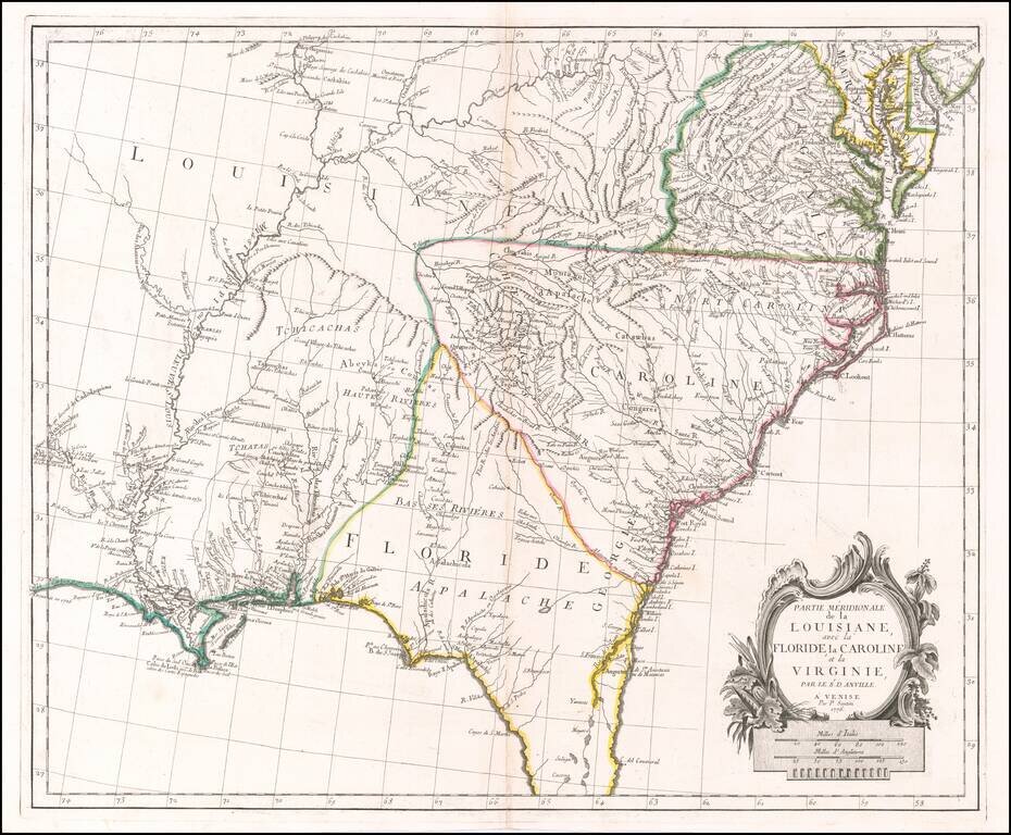 Partie Meridionale de la Louisiane, avec la Floride, la Caroline et la Virginie, Par Le Sr. D'Anville . . . 1776